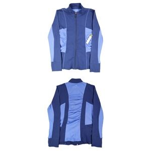 Aveva Womens L Blue Colorblock Ruched Full Zip Activewear Jacket NWT